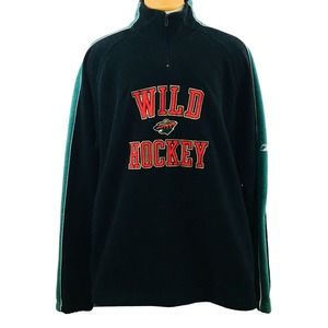Mens XL Minnesota Wild Hockey‎ Fleece Pullover Black Green NHL Face Off Apparel